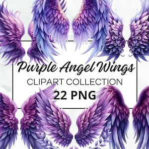 Purple Watercolor Angel Wings, 22 Clipart, Watercolor Clipart, PNG format, instant download for commercial use