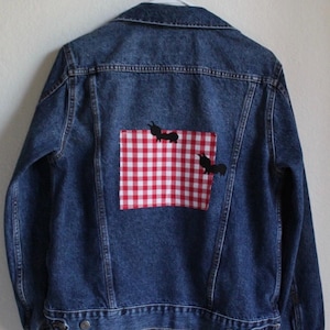 Upcycled Picnic Ants Denim Jacket | Handmade Patchwork Appliqué | Cottagecore Fashion