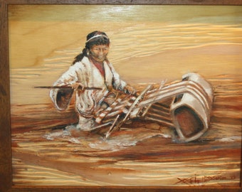 Original Oil Painting Indigenous Woman Weaver Taiwan Atayal Seediq Formosa   *****