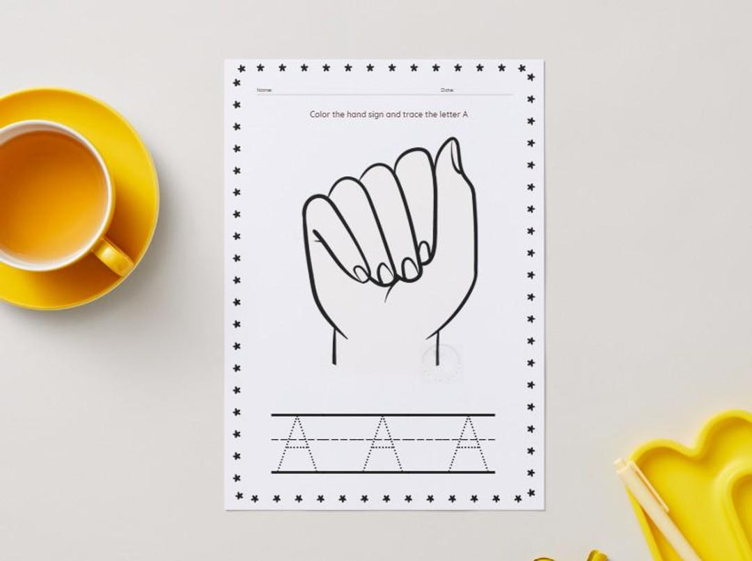 American Sign Language A-Z Worksheet - Learn to Sign, Trace & Color - Etsy