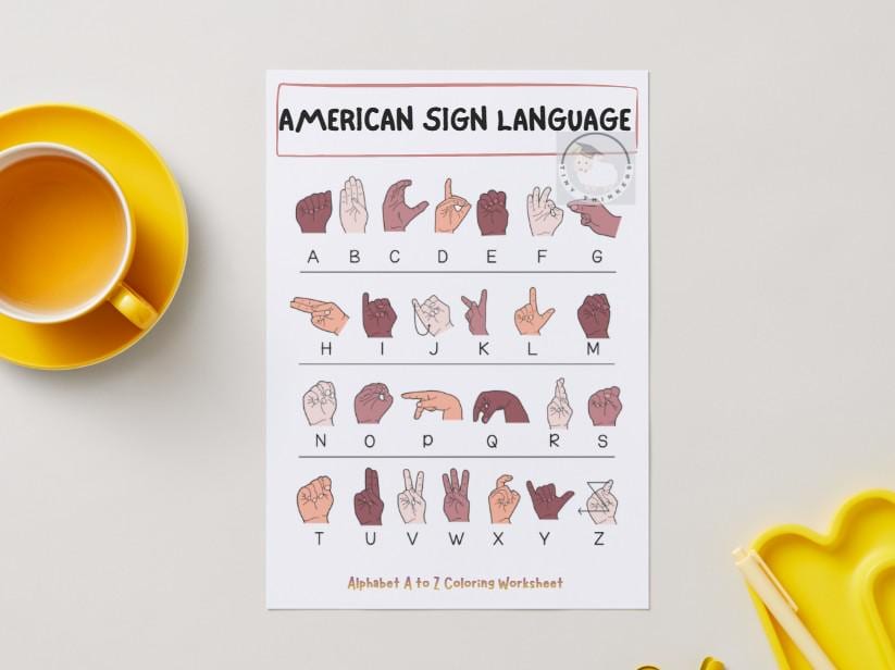 American Sign Language A-Z Worksheet - Learn to Sign, Trace & Color - Etsy