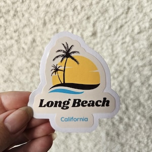 Long Beach California - Autocollant en vinyle avec finition brillante