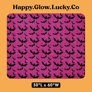 Bats In The Night Sherpa Fleece Blanket. Color: Spooky Sorbet. Size: 50inches x 60inches. Available from HappyGlowLuckyCo.