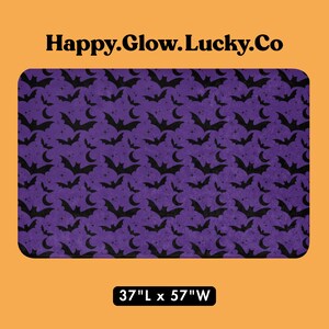 Bats In The Night Sherpa Fleece Blanket. Color: Midnight Indigo. Size: 37inches x 57inches. Available from HappyGlowLuckyCo.