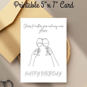 Wine Glass Cheers Raise a Toast Printable Birthday Card Digital Download