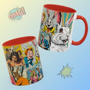 Kaninchen Comic Buch Kaffeetasse, lustige Retro Keramik Teetasse, niedliche Tier Illustration Trinkgefäß, einzigartige Geschenkidee für Häschen Liebhaber,