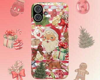 Vintage Noel Elements Slim Phone Case for iPhone Models - Retro Holiday Phone Cover, Christmas iPhone Case, Festive Phone Protector, Holiday