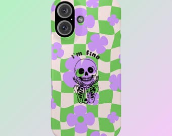 Funny Skeleton Phone Case, Checkered Aesthetic Design, Trendy Phone Case, Punk, Retro iPhone Cover, iPhone 16, iPhone 15, 14, 13, 12, 11