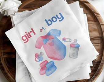 Gender Reveal Party Napkins, Baby Shower Napkins, Girl or Boy Napkins, Pink and Blue Party Napkins, Newborn Celebration Napkins