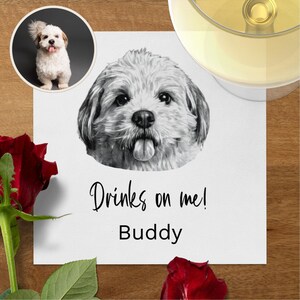 Custom Pet Cocktail Napkins, Dog Wedding Napkins, Custom Pet Cocktail Napkins, Customized Pet Napkins, Custom Pet Portrait Pencil Sketch