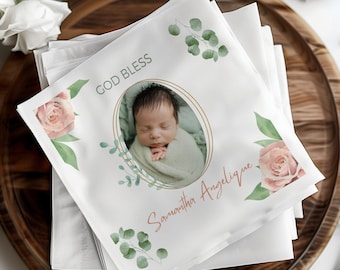 Baptism Napkins | Baptism Decor | God Bless Napkins | Personalized Napkins | Christening Custom Photo Cocktail Napkins