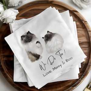 Custom Illustrated Cat Wedding Napkins, Bridal Shower, Engagement Party, Custom Bar Napkins, Custom Pet Wedding Napkins, Cat Napkins