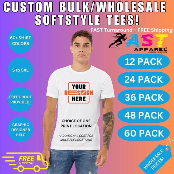 Custom Wholesale Logo T-Shirts: Personalized Bulk Softstyle Shirts for Businesses, Events, and Teams