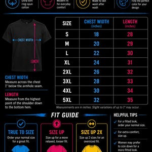 Puede incluir: Una tabla de tallas negra para camisetas Gildan 64000 Softstyle que presenta una tabla con medidas de ancho de pecho y largo en pulgadas para tallas de S a 5XL. Incluye una gu&iacute;a visual de medici&oacute;n, recomendaciones de ajuste y detalles.