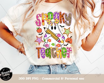 Spooky Teacher Ghost PNG: Halloween Shirt Design (Digital Download)