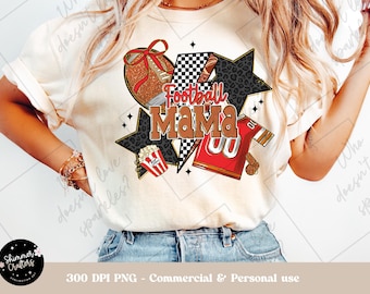 Checkered Football Mama PNG: Coquette Bow Game Day Sublimation Design (Digital Download