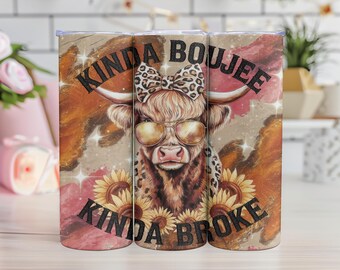 Vaca de las Tierras Altas Divertida PNG: Diseño de Sublimación de Boujee Broke