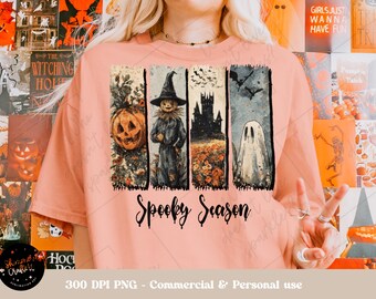 Spöklik Halloween-design – Spöke, Pumpa, Slott PNG (Sublimering)