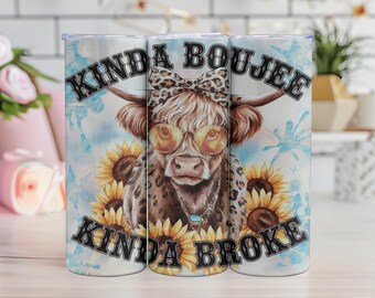 Vaca de las Tierras Altas divertida PNG: Diseño Boujee Broke para vaso (descarga digital)