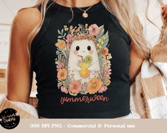 Funny Ghost Summer Halloween PNG: Cocktail Party Sublimation Design (Digital Download)