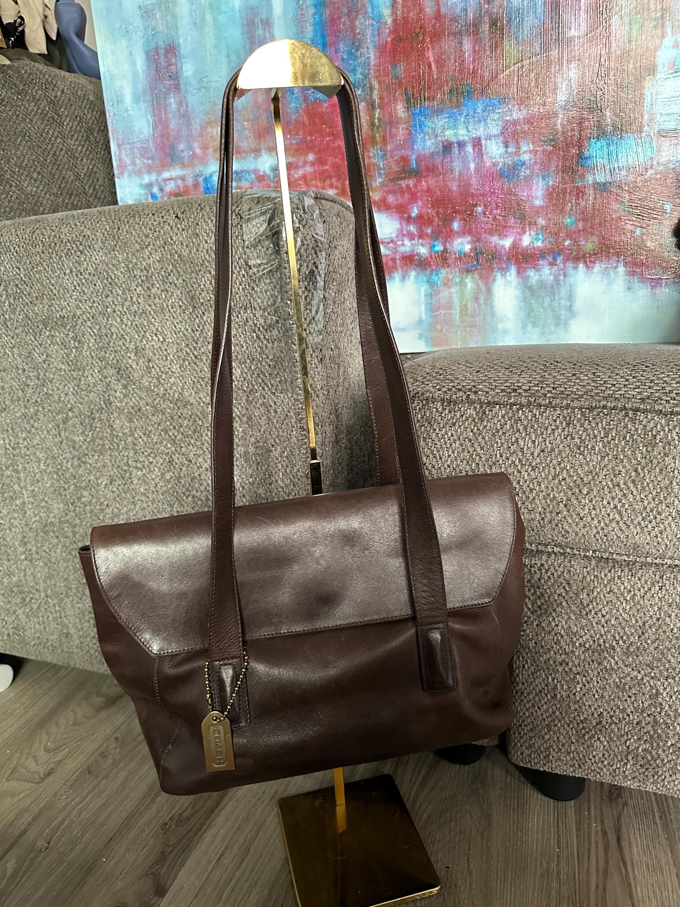 ナッパレザー【COACH】ショルダー バッグ Vintage Coach Manhattan Shoulder Tote Bag (9103) in Dark
