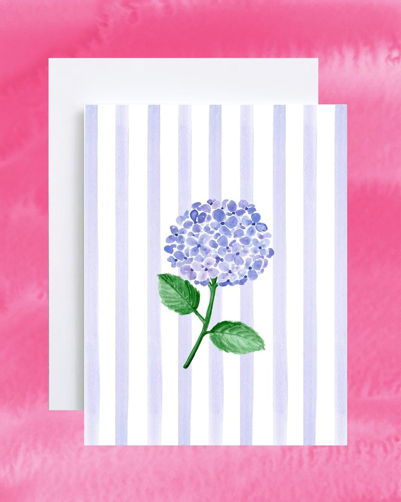 Hydrangea Greeting Card | Hand-painted Hydrangea on Striped Card ...