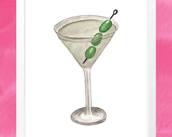 Dirty Martini Art Print | Wall Art for Dirty Martini Lovers | Cocktail Art | Martini Lover | Bar Cart Decor | Martini Wall Decor