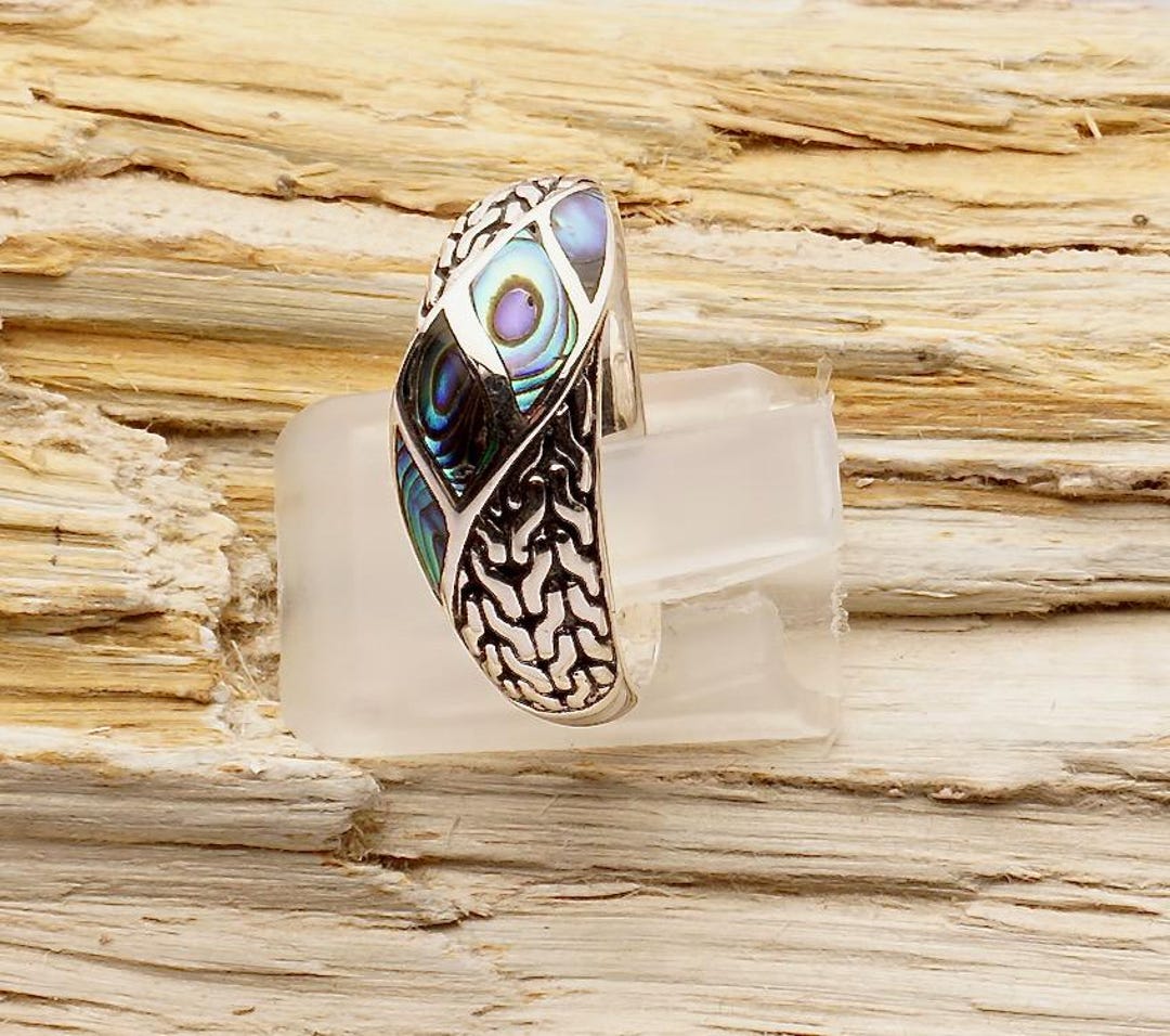 Paua Shell Sterling Silver Inlay Ring Sizes 8,9 & 10 - Etsy