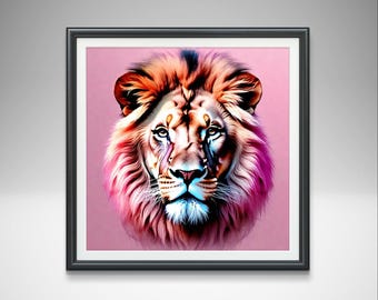 Pink Lion Art Print: Abstract Modern Wall Decor