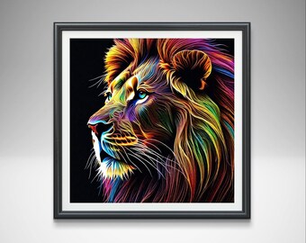 Colourful Lion Art Print: Abstract Modern Home Decor