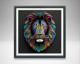 Colourful Lion Art Print: Abstract Animal Poster