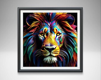 Colourful Lion Art Print: Abstract Animal Poster