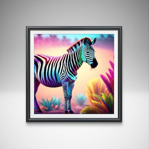 Zebra Wall Art Print, Colourful Zebra Picture , Zebra Art , Abstract Art , Zebra Poster , Modern Art , Animal Print , Wall Decor.