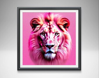 Pink Lion Art Print: Modern Abstract Wall Decor