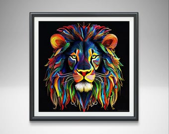 Colourful Lion Art Print: Abstract Animal Poster