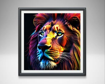 Colourful Lion Art Print: Abstract Animal Poster