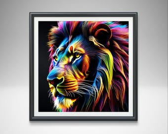 Colourful Lion Art Print: Abstract Animal Home Decor