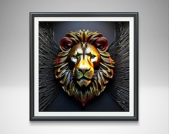 Colourful Lion Art Print: Abstract Modern Home Decor