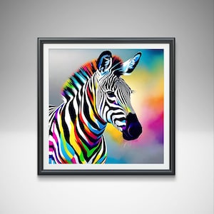 Zebra Wall Art Print, Colourful Zebra Picture , Zebra Art , Abstract Art , Zebra Poster , Modern Art , Animal Print , Wall Decor.