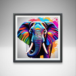Colorful Elephant Art Print: Abstract Animal Home Decor