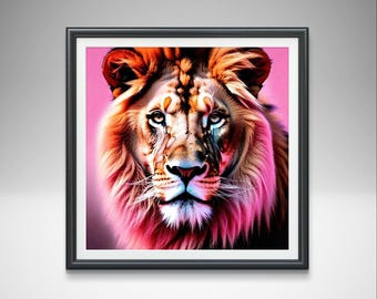 Pink Lion Art Print: Abstract Modern Wall Decor