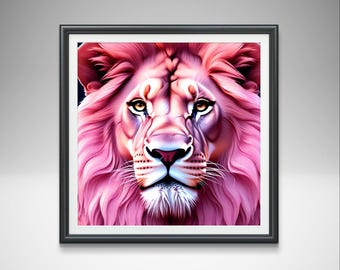 Pink Lion Art Print: Modern Abstract Wall Decor