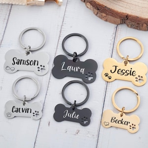 Dog ID Tag, Custom Bone Dog Tags,Hollow Paw Bone Dog ID Tag, Bone Dog Tag, Dog Tag with Address/Phone, Engraved Dog Tag