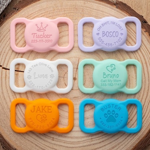 Personalized Pet AirTag Collar Holder, Air Tag Case for Dog Collar, Silicone Air Tag Case,Animal Collar Tag,Engraved Air Tag Dog Collar
