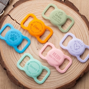 Engraved Silicone Air Tag Holder,AirTag Pet Collar Holder, Dog Collar Air Tag Case,Dog Name Tag,Custom AirTag Cat Collar