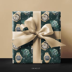 Relógio de luxo de Natal Papel de embrulho para feriados, Papel de embrulho para presente de feriado Decoração, Relógios Relógio de ponto Natal, Temporada de presentes premium