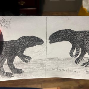 Giganotosaurus Facing Carcharodontosaurus Pencil Drawing