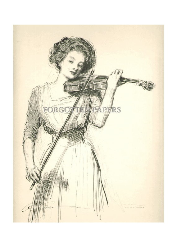 Gibson Girl Rare Signed 1909 Uncirculated Artist Proof Print The Sweetest Story Ever Told No 9 Girl Playing Violin
