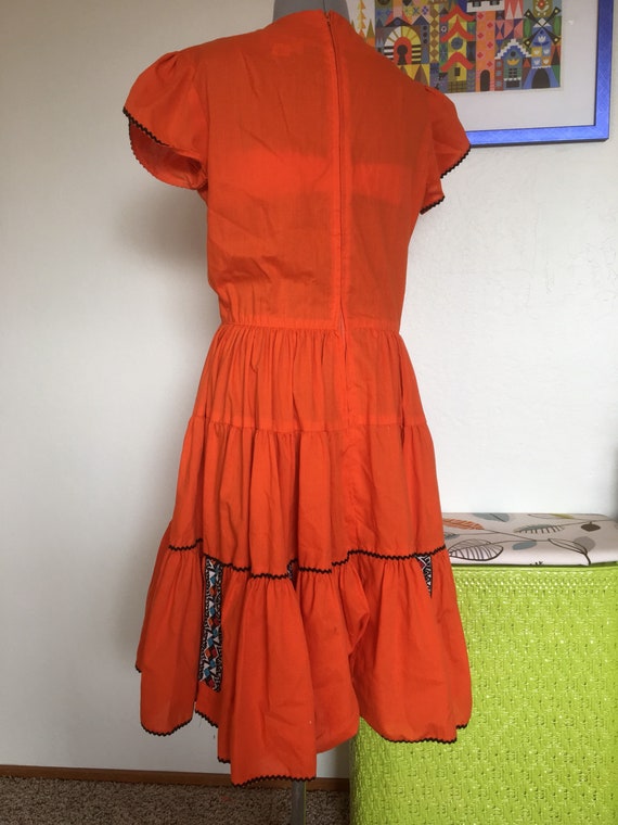 Vintage Womens Swing Dress Orange and Black Full … - image 6