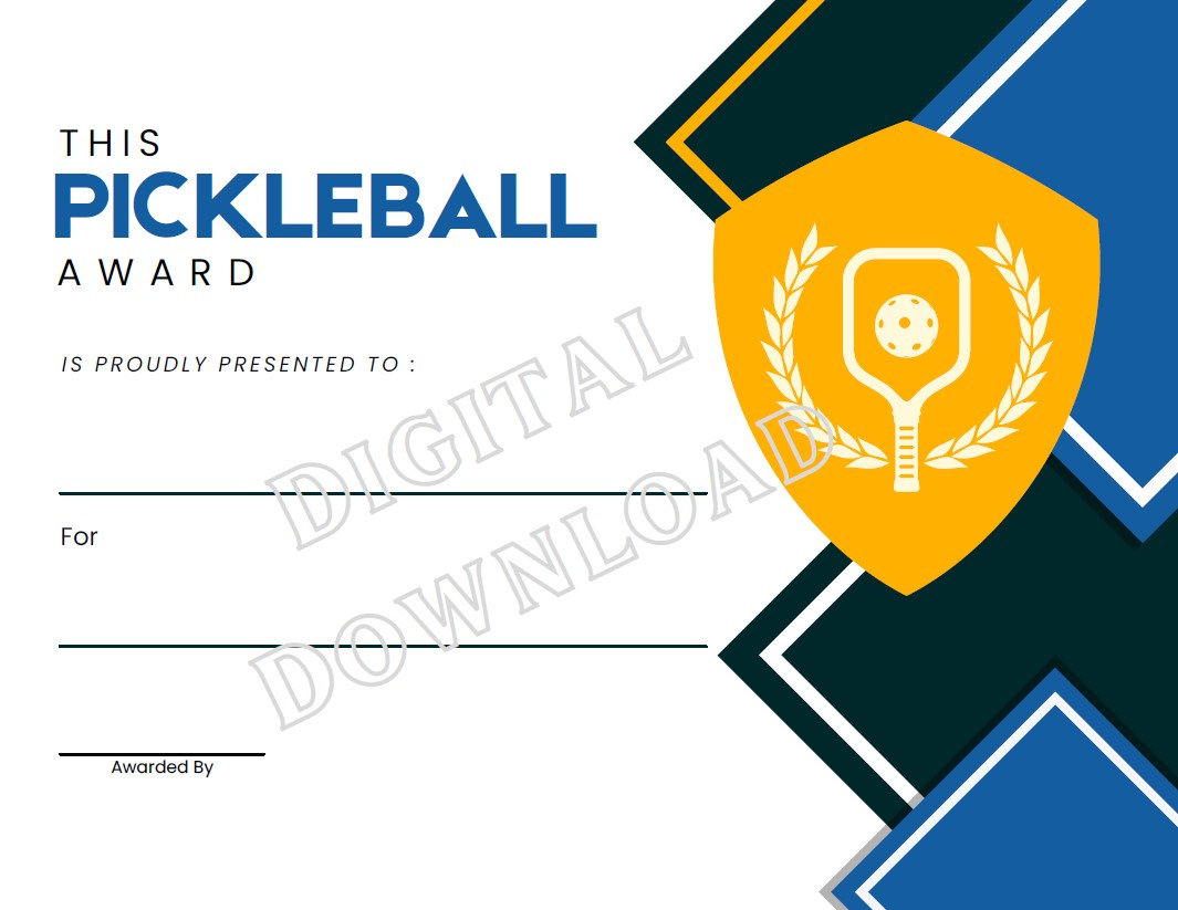 Pickleball Award Certificate Digital Download Etsy